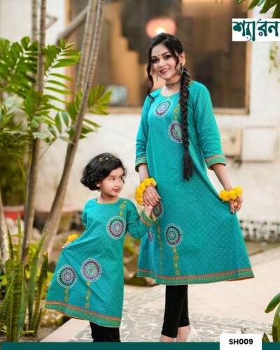 Baby Girl Frock – Slub Cotton with Block Print & Hand Stitch